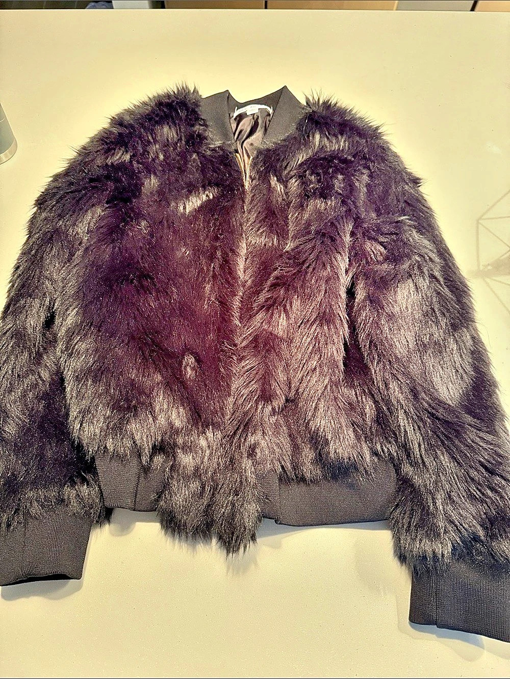 Say What? Faux Fur Bomber Jacket? in Black Size Medium